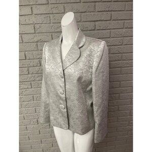 Le Suit Petite Women Long Sleeve Silver Jacquard Blazer Size 10P